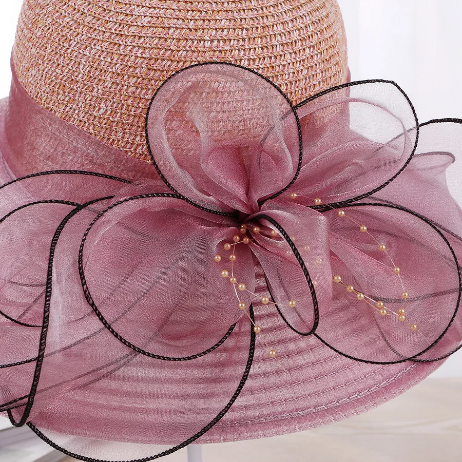 YmsaidHigh Guality элегантные женские церковные шляпы для лета, модная шляпа от солнца с большим цветком с широкими полями, Пляжная Повседневная пляжная шляпа для женщин