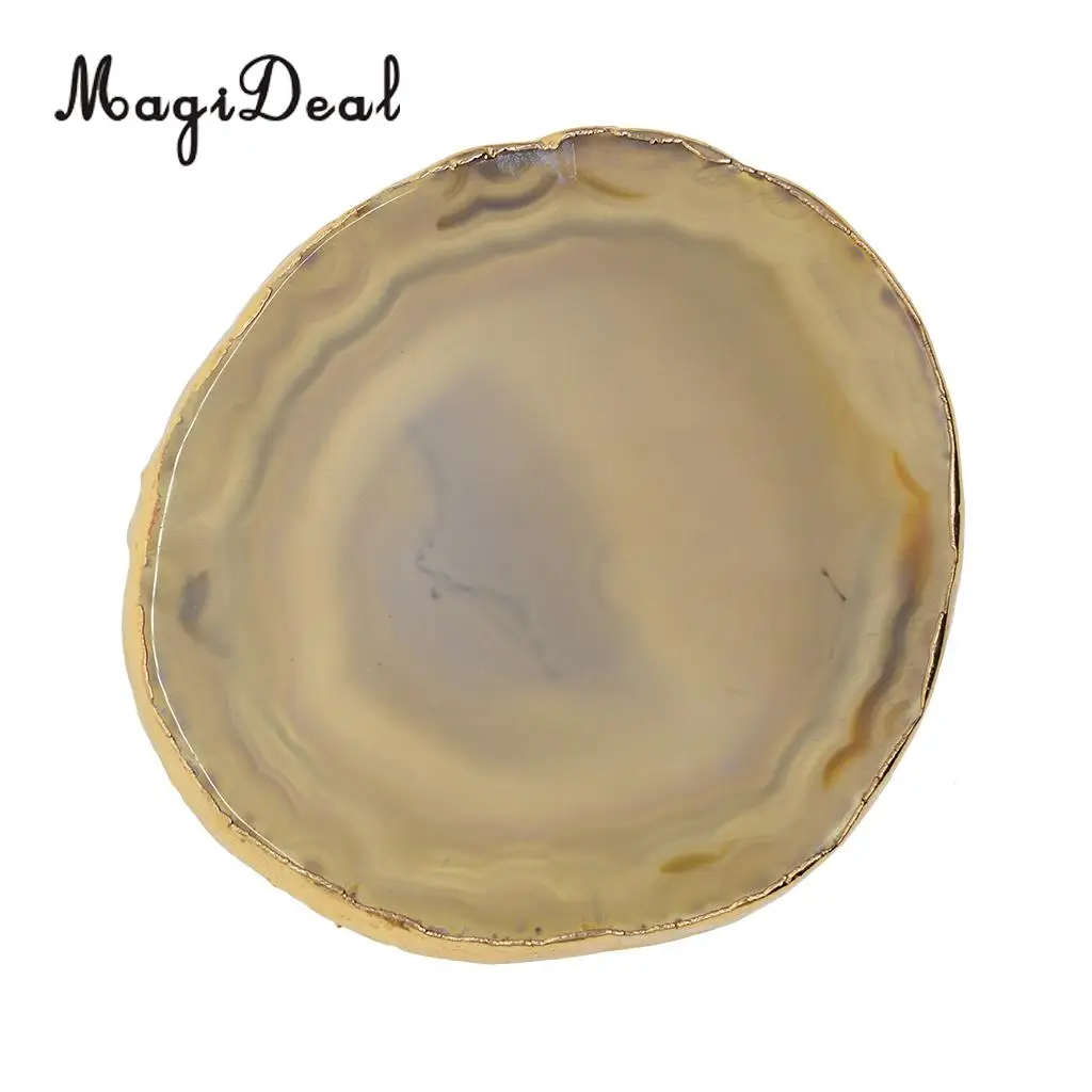 5 Colors Natural Agate Slices, Coasters, Cup Mats, Gold Edge, Crystals Geode Stones Home Decorations, 60-80mm