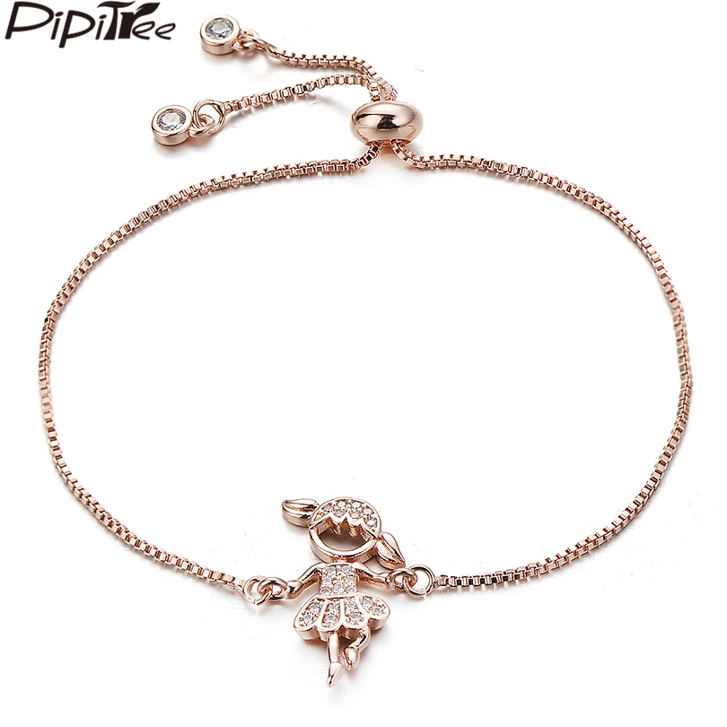 

Pipitree Lovely Brass Cubic Zirconia Dancing Girl Bracelet Femme Adjustable Chain Boys and Girls Bracelets Women Jewelry Gift