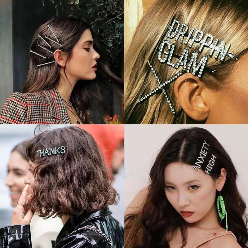 

2019 metal Rhinestoneletter Hairpins Headwear Hair Accessories for Women Girls Bling Crystal Hair Clips Barrette Accessories