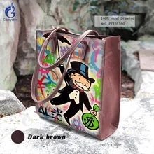 Алек поп Книги по искусству C Книги по искусству Ун принты дизайнерские сумки для Для женщин высокое качество натуральной полное зерно кожа Сумка Классический Топ ручка Сумки