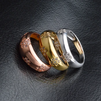 

Size 6 7 8 9 Women Men Best Gifts &Rose Gold Wide Circle Ring Mosaic Cubic Zirconia Stone Flower Rings Anillo