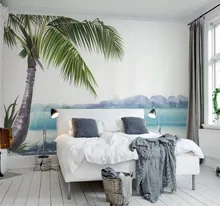 Custom 3D Wallpaper Watercolor Refreshing Blue Sea Coconut Tree Mediterranean TV Background Wall - Silk Waterproof Material Custom 3D Wallpaper Watercolor Refreshing Blue Sea Coconut Tree Mediterranean TV Background Wall - Silk Waterproof Material
