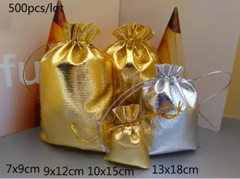 

500pcs/lot Gold silver Foil Organza Bag Favor baby Candy Gift Bags Wedding Party Favor Pouch Christmas Decoration Packaging Bags