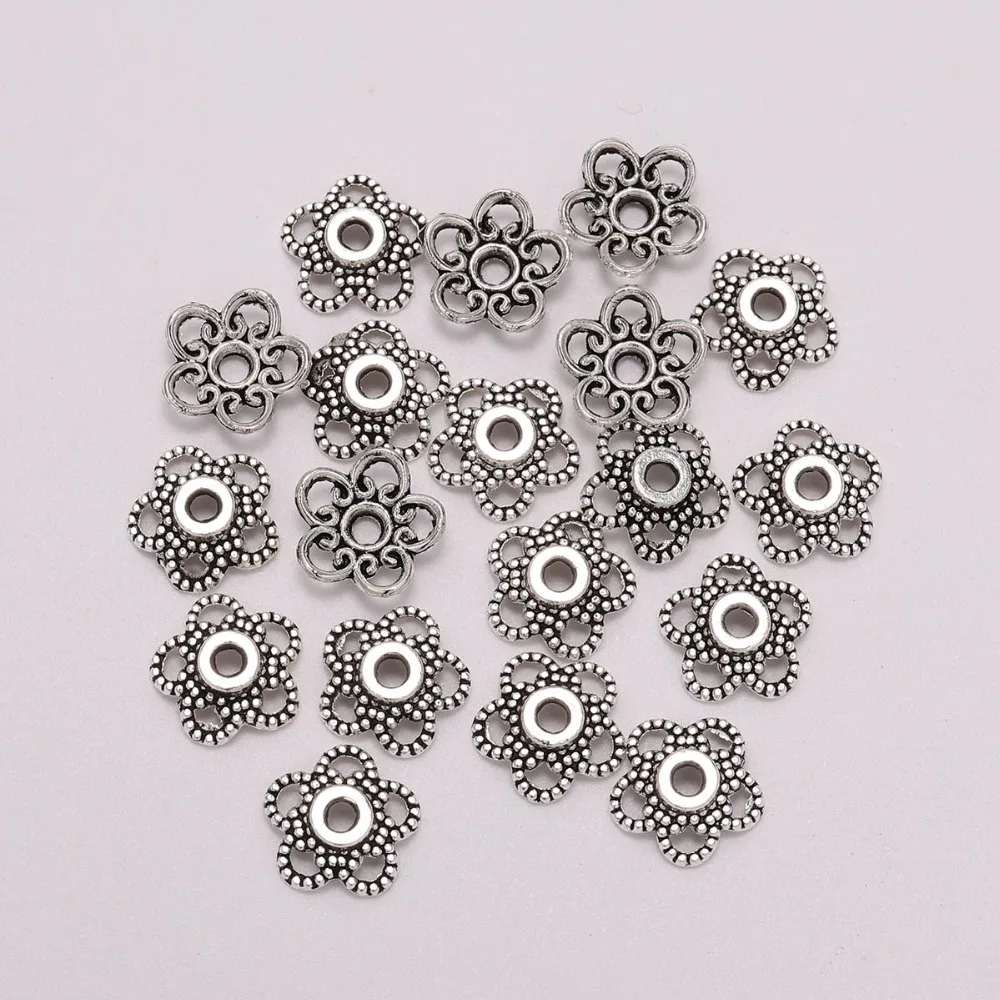 50pcs/Lot 8 mm Antique Hollowed Flower Metal Bead End Caps For Jewelry Making Findings Needlework Diy Accessories | Украшения и