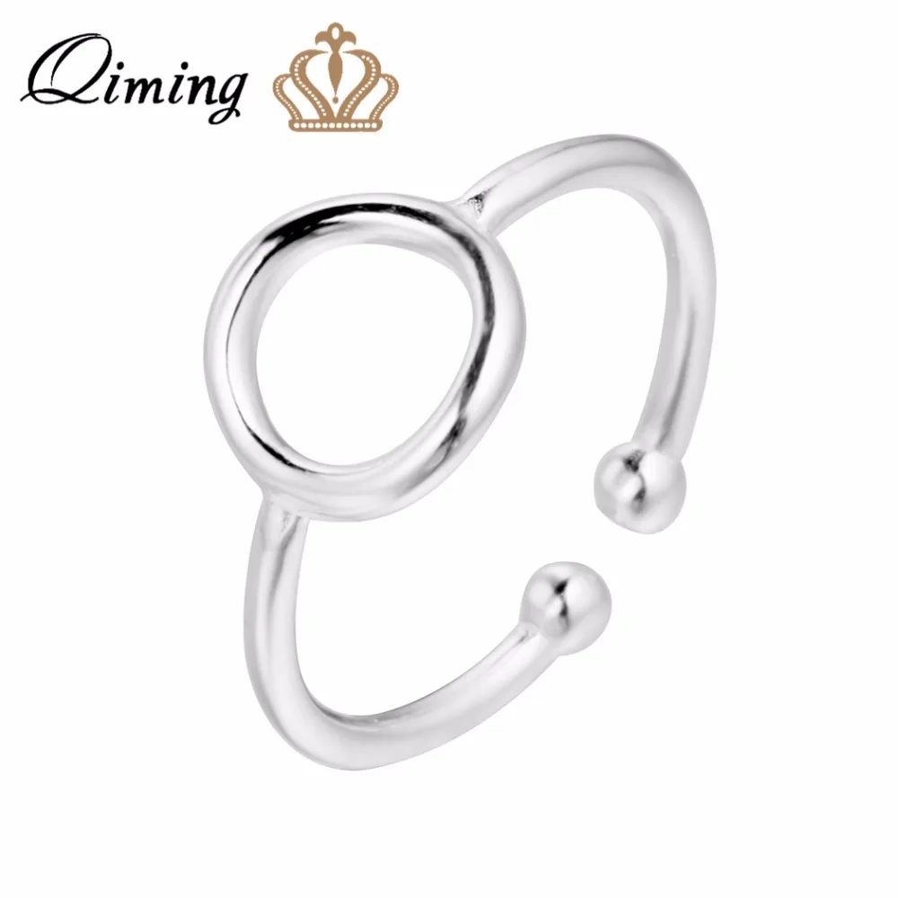 

QIMING Korean Style Open Round Silver Rings for Women Simple Jewelry Geometric Circle Finger Ring For Girls Friends Gift
