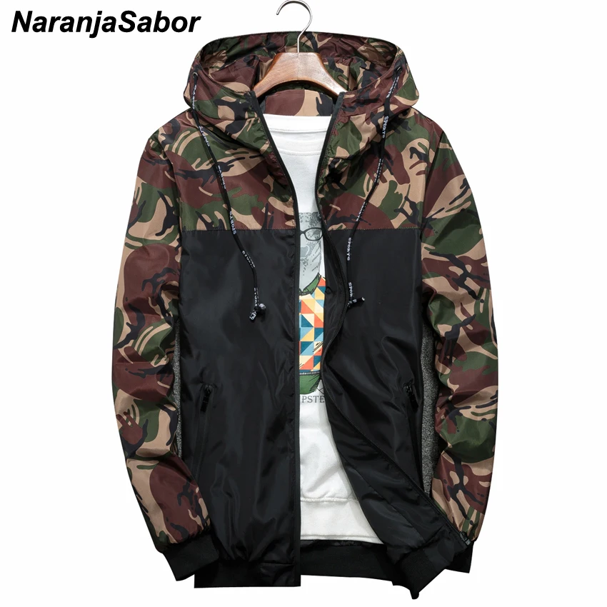  NaranjaSabor Spring Autumn Men's Jackets Camouflage Military Hooded Coats Casual Zipper Male Windbr