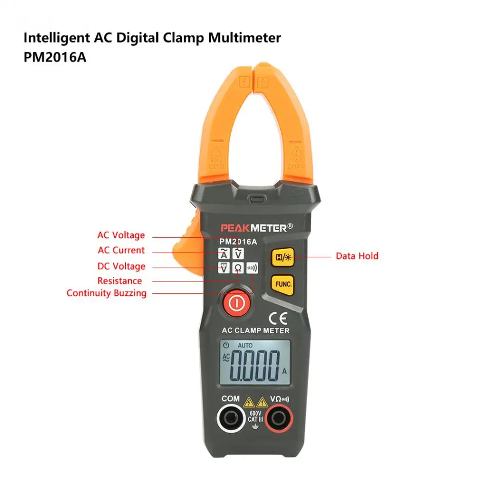 PEAKMETER PM2016AS Цифровой мультиметр-зажим 6000 отсчетов переменного тока Вольт Ампер Ом Гц метр подсветка токовые клещи