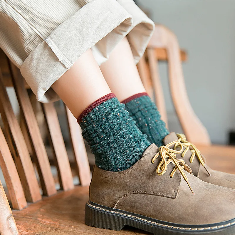 Японские высокие носки для девочек, свободные однотонные носки, женские шерстяные носки