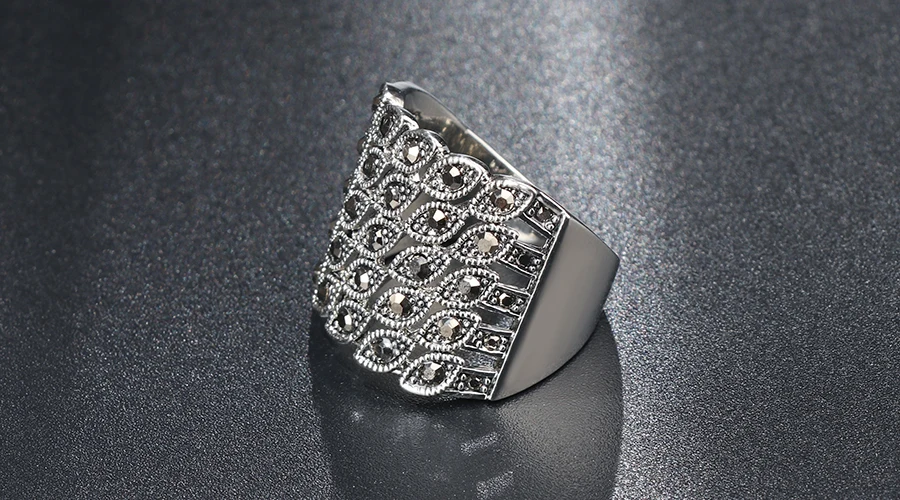 Kinel Горячая яркий черный кристалл браслет кольцо для женщин античный серебряный цвет маленький глаз Браслеты Шарм Винтаж ювелирные наборы