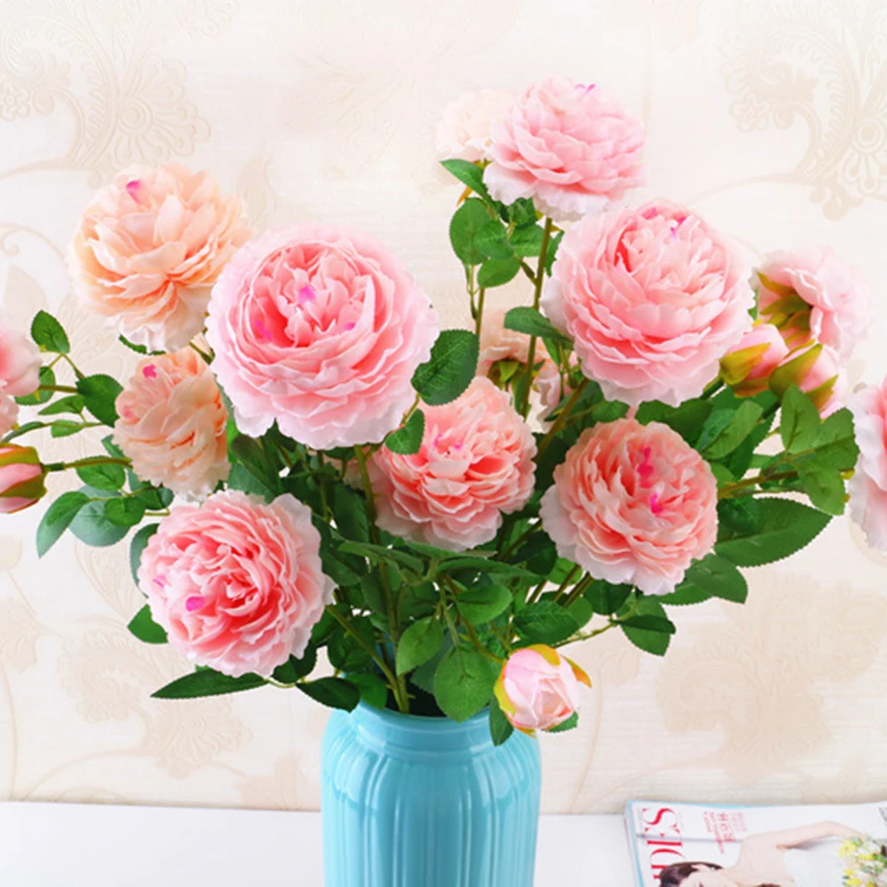 

3 Heads Silk Peony Flower Wedding Bouquet Rose Dahlias Artificial Flowers Fall Vivid Wedding Flower Bridal Bouquets Home Decor