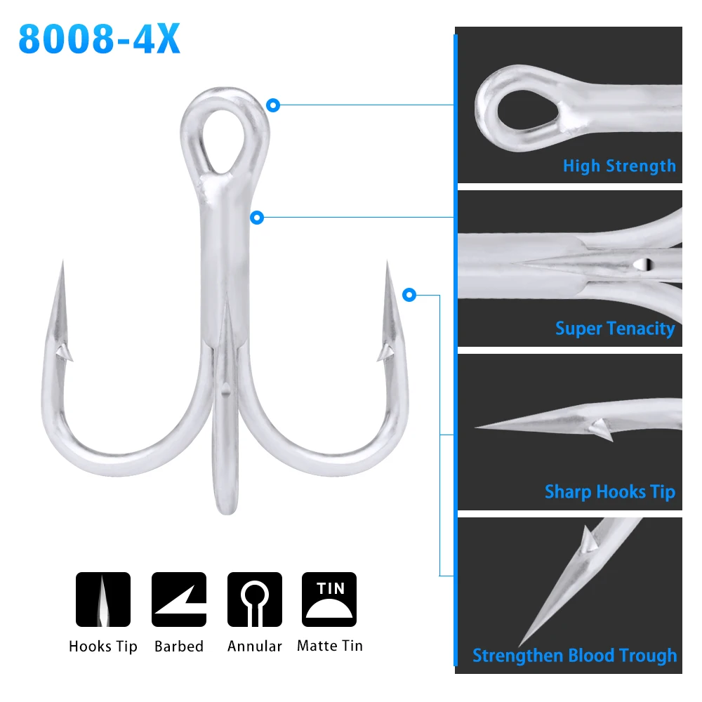4X50 шт./лот Высокоуглеродистая сталь высокопрочные Горячие крючки матовые оловянные тройные Крючки 4/0#-3/0#-1/0#-1#-2#-4#-6# Крючок для морской рыбалки