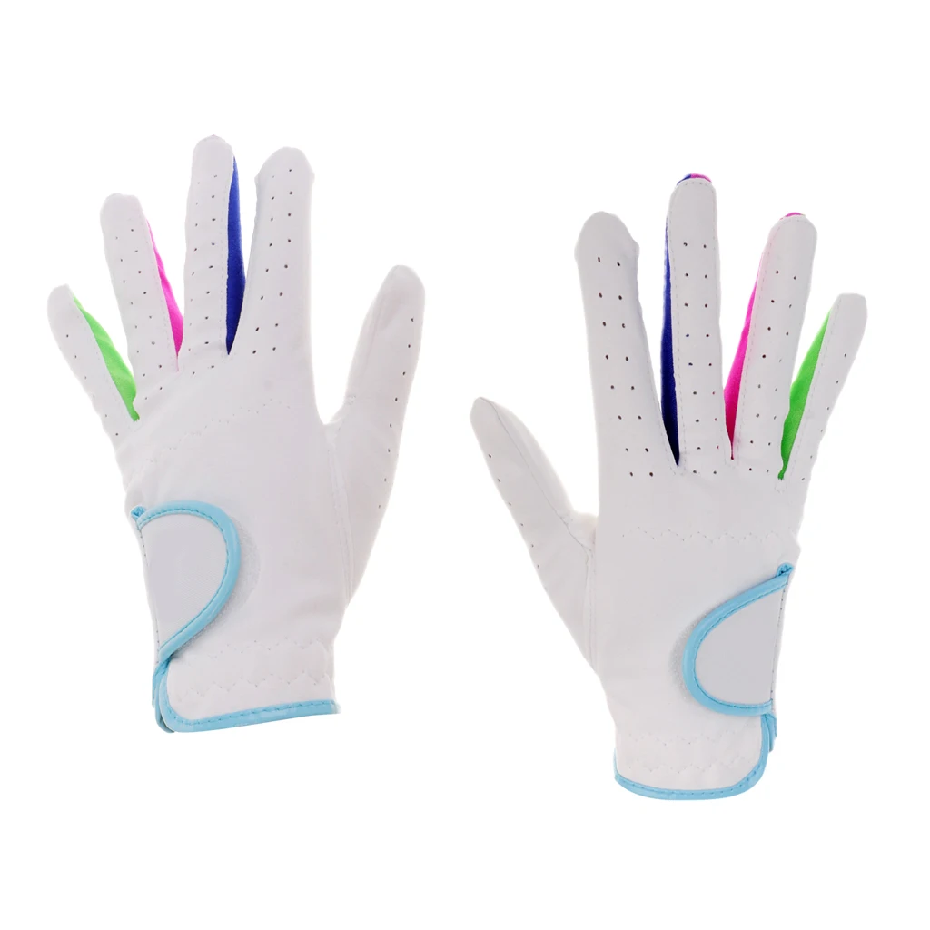 1 Pair Children Kids Golf Gloves Left Right Hand Full Finger Soft Breathable Pure Sheepskin with Premium Grip System Multicolor