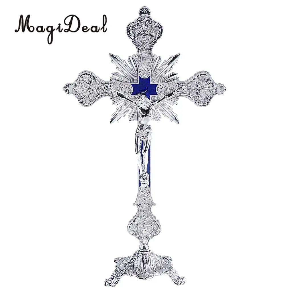 Crucifix Jesus Christ On The Stand Cross Catholic Statue Figurine for Home Chapel Ornament