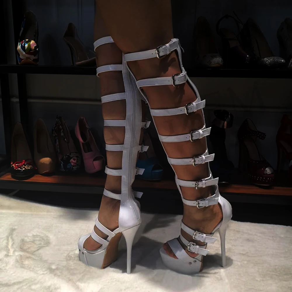 LAIGZEM SEXY Women Sandals Gladiator Stiletto Heels Sandals Club PARTY SHOW Summer Shoes Woman Sapato Feminino Big Size 34-52 (6)