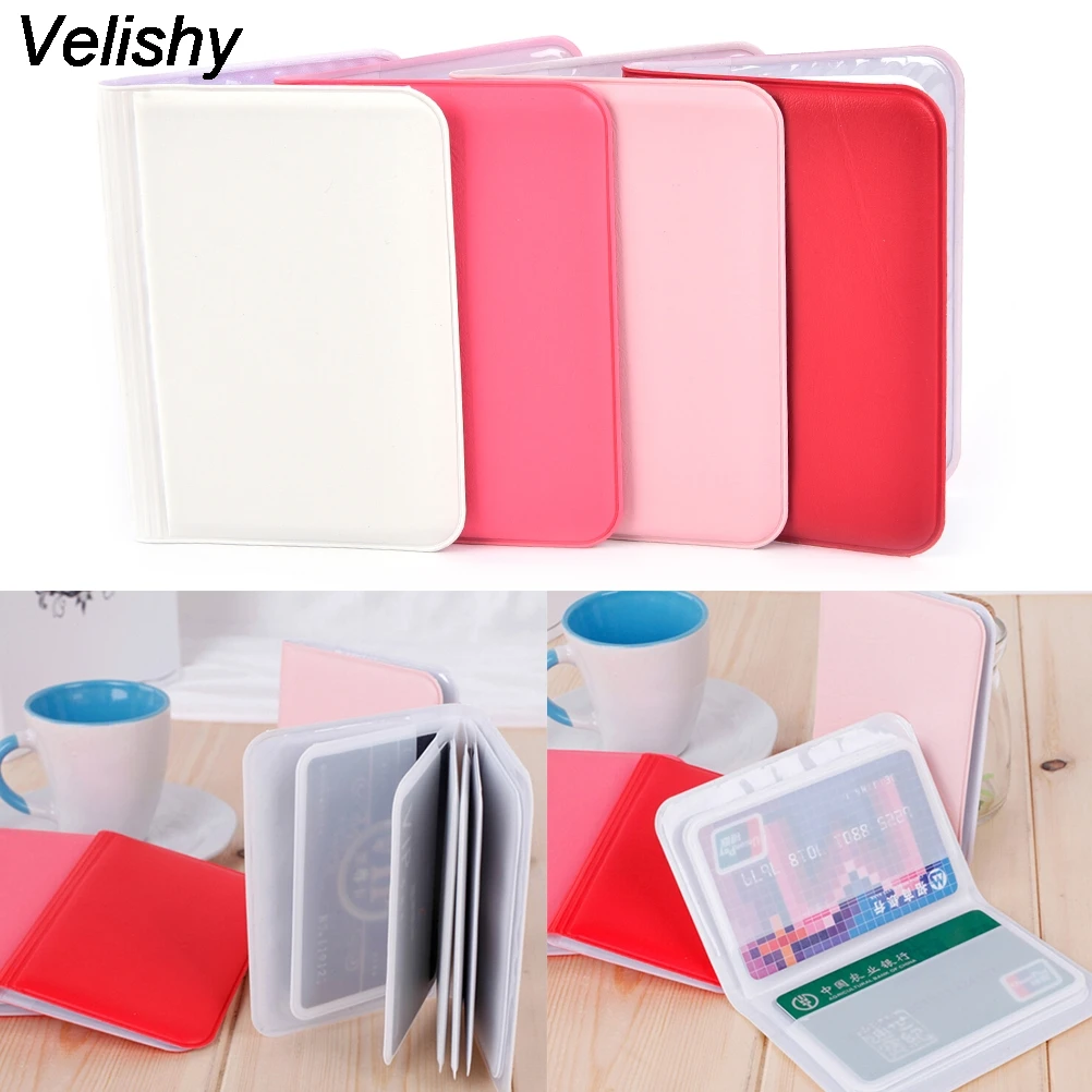 Velishy New Unisex Slim ID Credit Card Holder PU Leather Business Name Credit ID Card Holder Pocket Case With 12 Cards