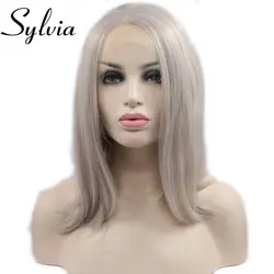 Xiweiya короткие волосы боб серебра, платины блондинка синтетический Синтетические волосы на кружеве парики пепельный блондин прямой