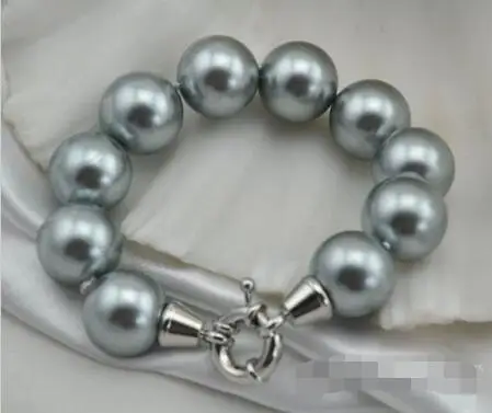 

FREE SHIPPING HOT sell new Style >>>>8"16mm round gray shell pearl bracelet