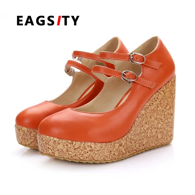 

EAGSITY Mary Jane shoes for women Wedges latform ankle strap pumps fashion ladies shoes party wedding shoes candy colors