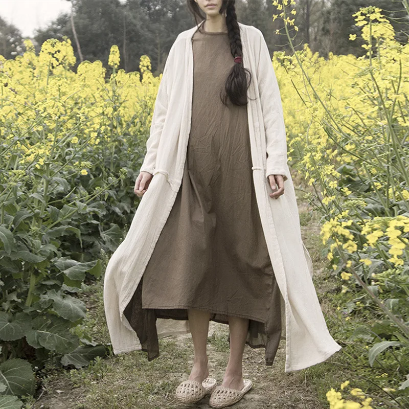

Johnature 2019 Spring Women Vintage Solid Color Long Trench Coats New Causal Loose Patchwork Long Sleeve Cardigan Coats