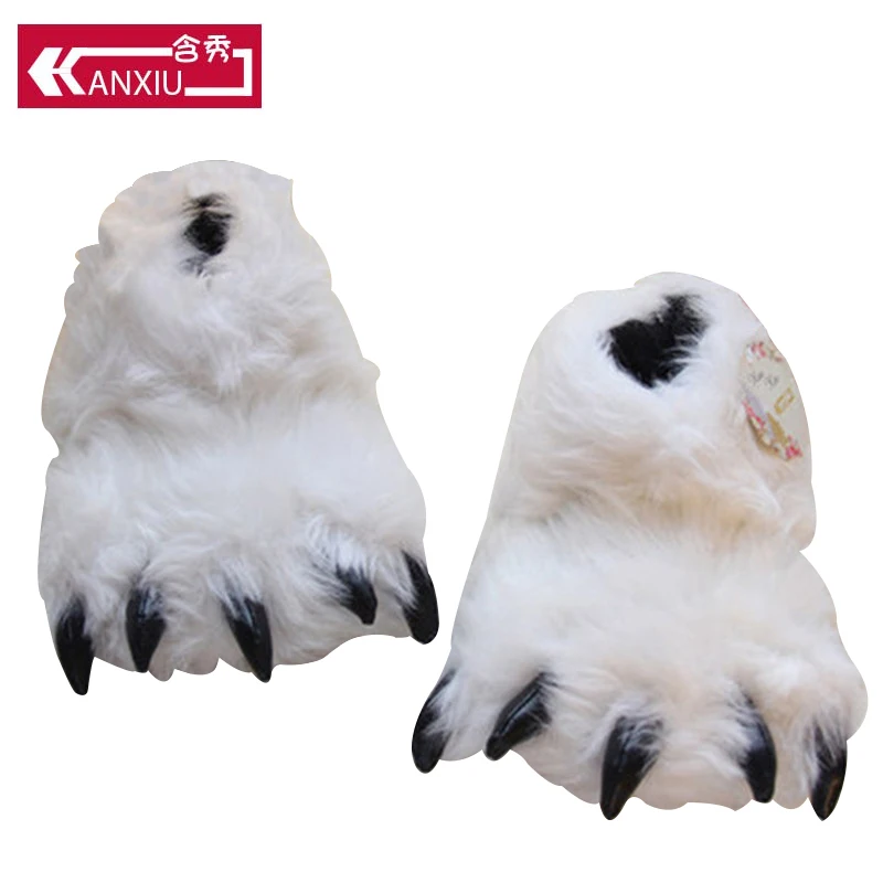 

Fluffy Winter Slippers Women Bear Paw Design Home Floor Cartoon Flat Slippers With Faux Fur Indoor Shoes Warm Women Shoes