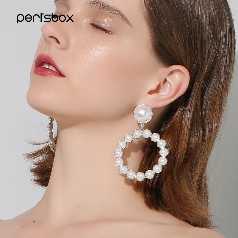 Peri Sbox Boho Sliver Color Pearl Large Hoop Earrings For Women Peri Sbox Boho Sliver Color Pearl Large Hoop Earrings For Women Bijoux Oversized Hoops Statement Circle In From Jewelry