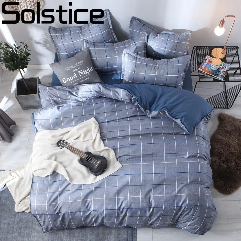 

Solstice Blue Plaid Stylish Rustic Style Comforter Bedding Sets Duvet Cover Bed Flat Sheet PillowCase Set Comfort Bedlinings Kit