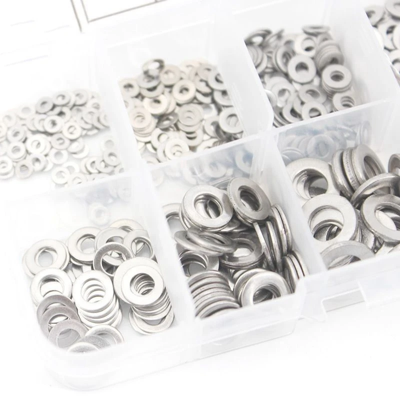 600Pcs/Set M1.6 M2 M2.5 M3 M3.5 M4 M5 M6 M8 M10 Stainless Steel Flat Washer Plain Washer Gaskets Assortment Kit