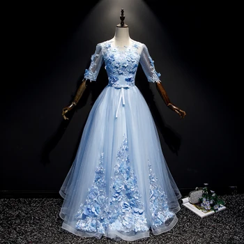 

Light Blue Quinceanera Dress Half Sleeve 3D Flower Ball Gown Prom Formal Dress vestido 15 anos vestidos de quinceaneras