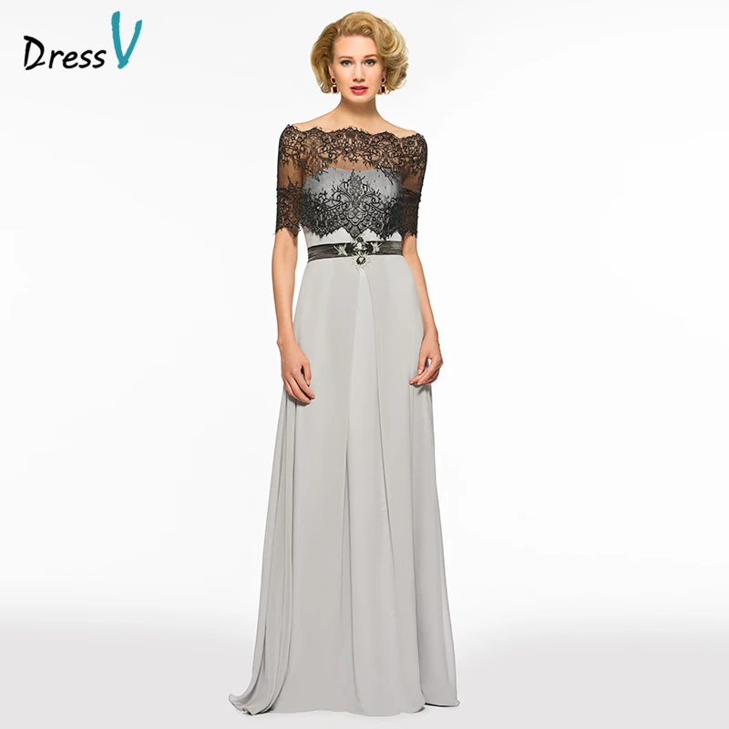 

Dressv a-line long mother of the bride scalloped edge half sleeves lace sashes ribbons formal party mother of the bride dress