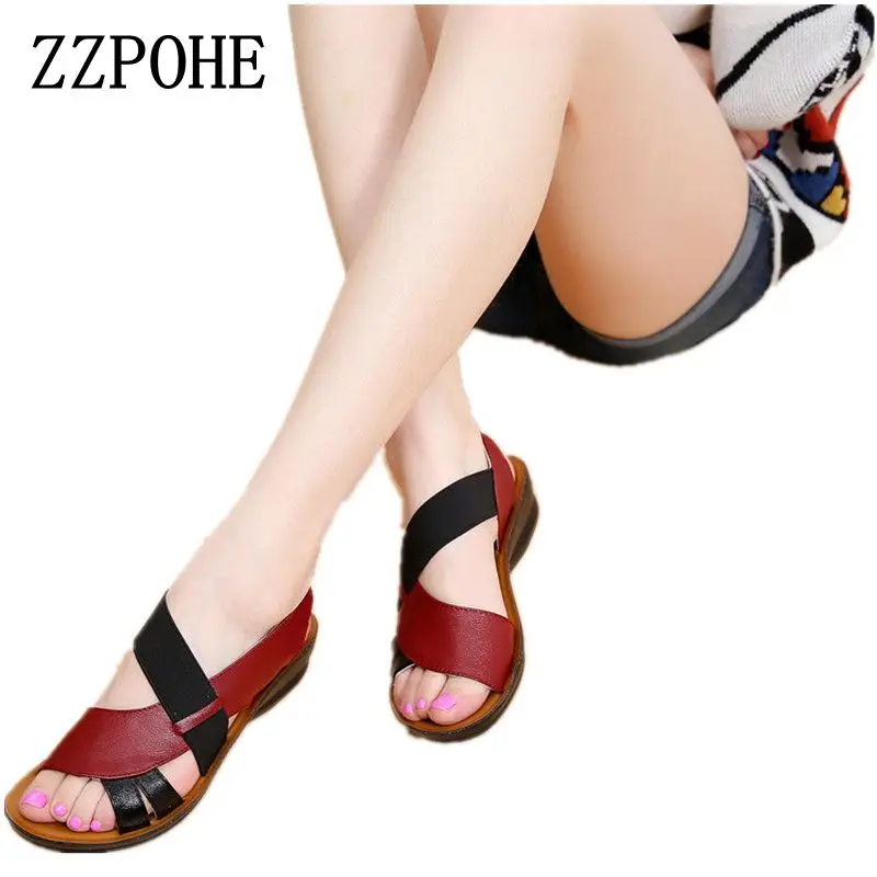 2016 Summer New Flat Sandals Large Size Shoes Mom Elderly Middle Aged Soft Bottom Flat Sandals
