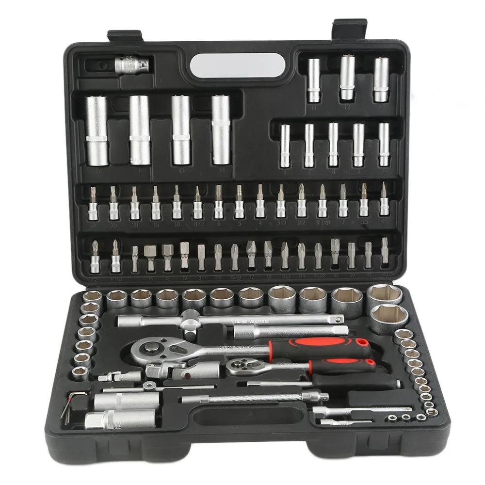

OUTAD 94 Pcs/Set Household Socket Hand Tool Set Multifunctional Ratchets Tool box repair tool kit With Carry Box Case