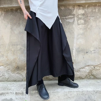 

Male Ribbons Design Punk Gothic Japan Style Kimono Harem Trousers Men Streetwear Hip Hop Loose Casual Wide Leg Skirts Pants