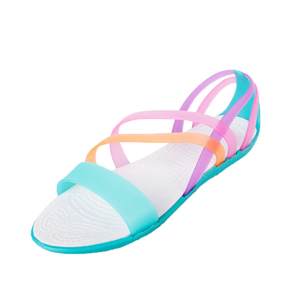 

Women Flat Sandals Colorful Transparent Jelly Shoes Summer Slip On Beach Sweet Open Toe Waterproof Casual Shoes