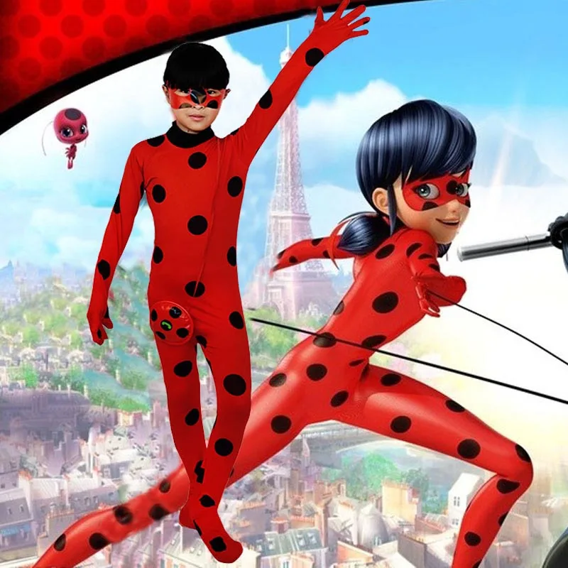 

Adult Girls Disguise Ladybug Costume Clothing Sets Kids Halloween Party Cosplay Marinette Lycra Zentai Suit Lady Bug Jumpsuit