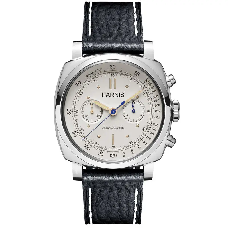 Parnis Pilot Seriers Luminous Mens Leather Watchband Military Sport Chronograph Quartz Watch Wristwatch
