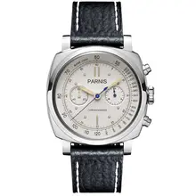 Parnis Pilot Seriers Luminous Mens Leather Watchband Military Sport Chronograph Quartz Watch Wristwatch