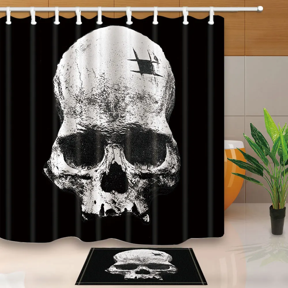 

Black Shower Curtains Skull Design Custom Bathroom Curtain Waterproof Ecofriendly Polyester Fabric Multi-Size Shower Curtains