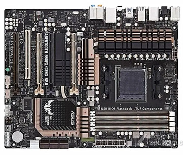 Для ASUS Sabertooth 990FX/GEN3.0 R2.0 рабочего Материнская плата для AMD 990FX разъем AM3 + DDR3 SATA3 USB3.0 |