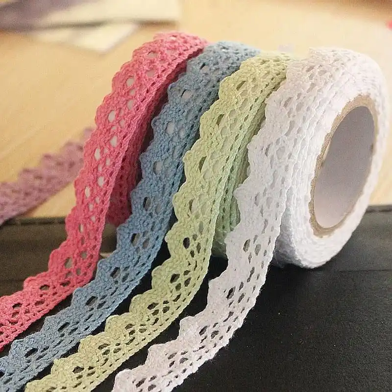 9 Colors Cotton Lace Fabric White Crochet Lace Roll Ribbon Knit Adhesive Tape Sticker Craft Decoration Stationery Supplies 1pc Office Adhesive Tape Aliexpress
