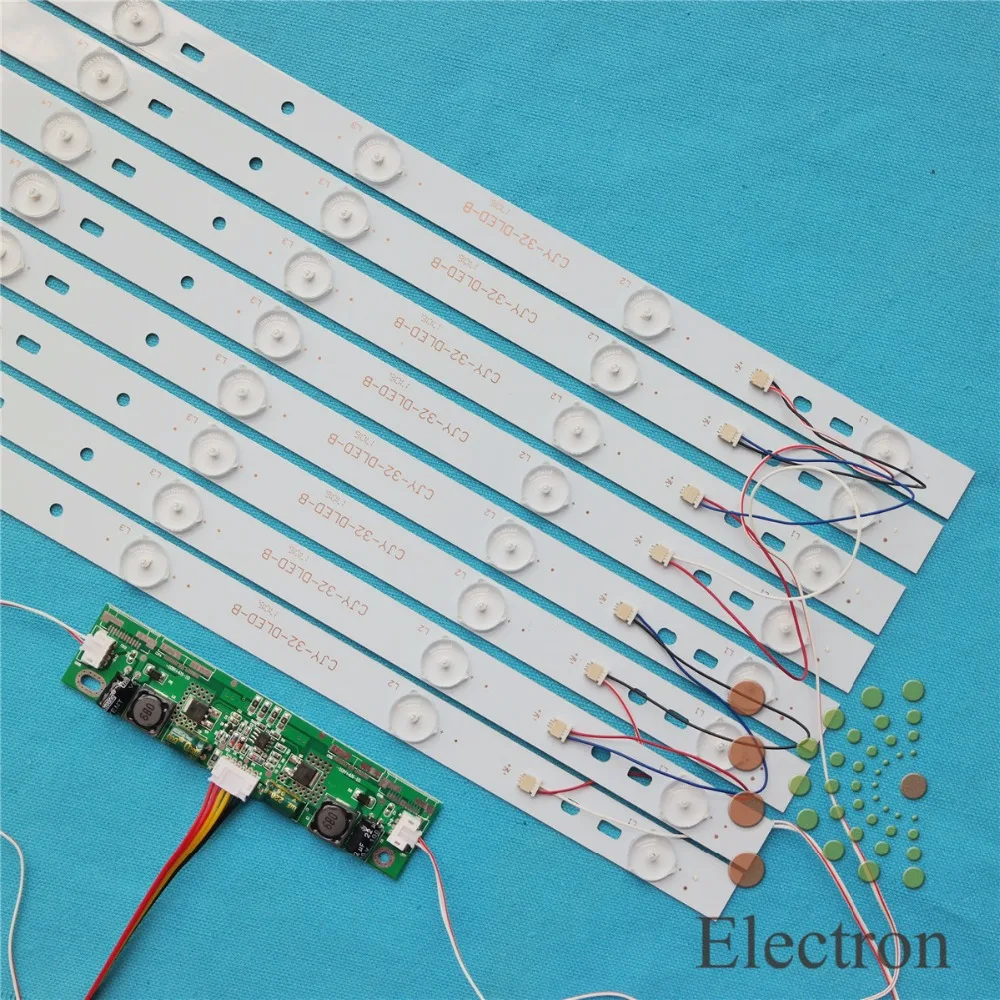 8 шт. 615 мм светодио дный Подсветка лампы Комплект Алюминий доска w/оптические линзы Fliter для 32 inch ТВ монитор + Драйвер платы + DC 12 В мини-тестер