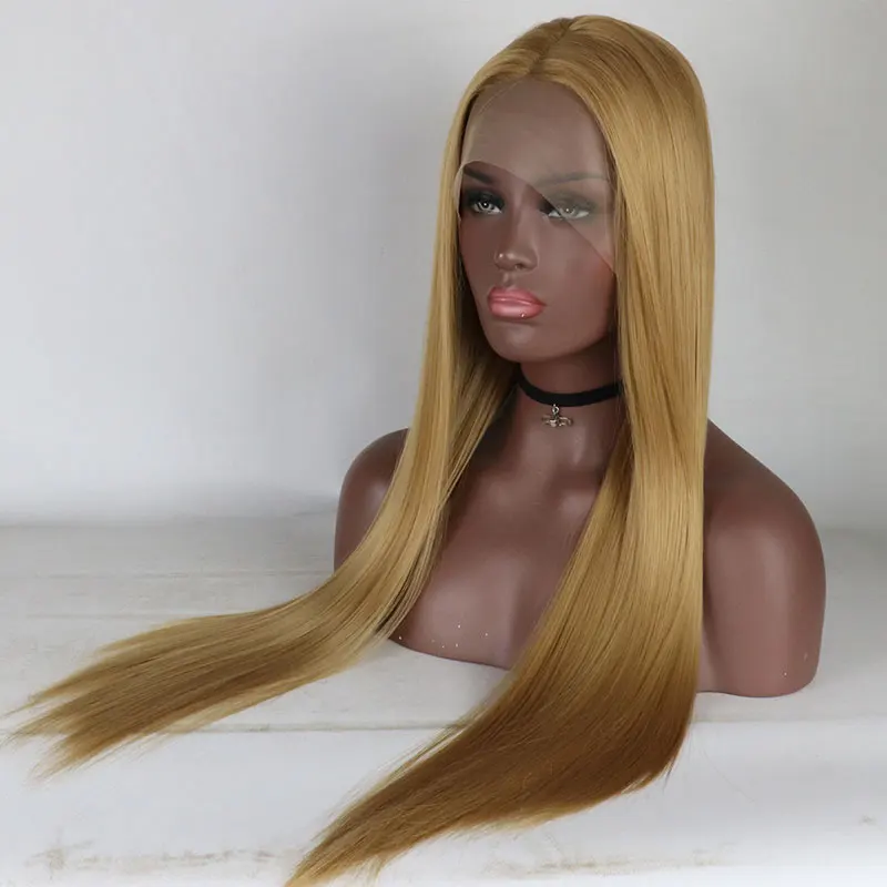 Bombshell, Золотой Блонд, длинные прямые синтетические волосы на кружеве, парик без клея, жаропрочное волокно, средний пробор для белых женщин