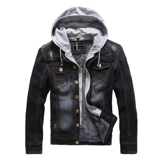 Jeans Jacket Men 2017 New Men's Denim Jacket hoodie Autumn Winter Fashion Multicolor Hood Fleece 