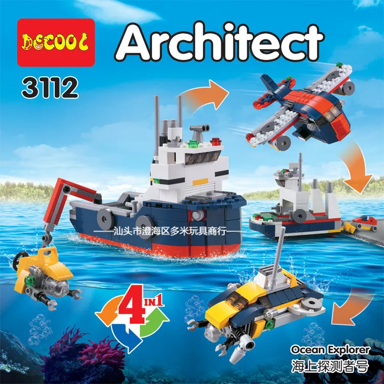 

DECOOL Creator 4 in 1 Ocean Explorer Submarine Aircraft Building Blocks Bricks Kids City Classic Model Toys Compatible Legoings