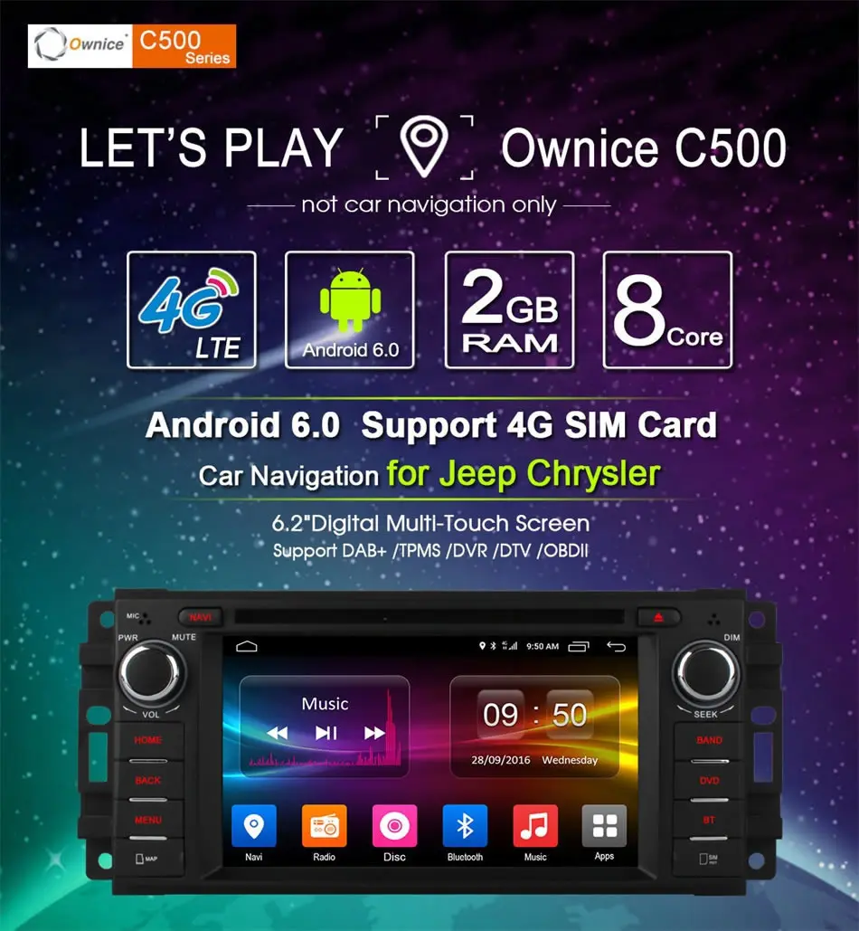 Cheap Ownice C500 Android 6.0 Octa Core car dvd player for Jeep grand wrangler 2015 patriot compass journey gps navi radio 4G LTE SIM 2