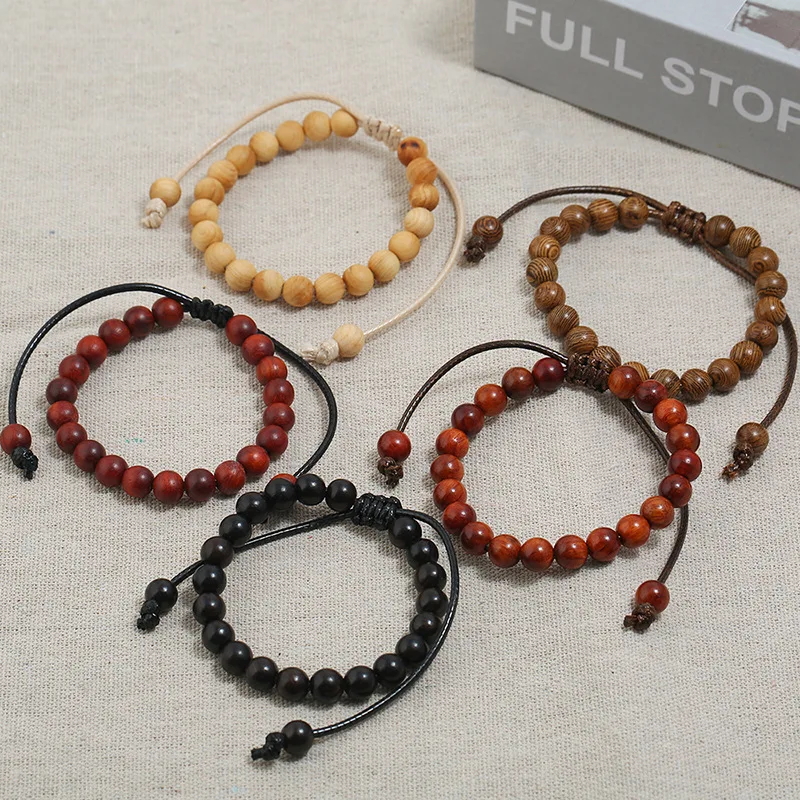 

Simple Fashion Wooden Beaded Bracelet Women Men's Accessories Personality Vintage Hand-woven Adjustable Jewelry Gift
