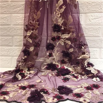 

High Quality Nigerian 3D Wedding Lace Fabric New Design African Laces 2018 Latest French Net Lace Fabric With Beads for Dress