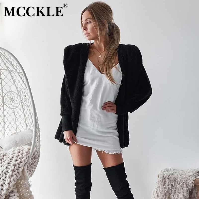 

MCCKLE Women's Hooded Fluffy Knitted Cardigan 2018 Autumn Winter Female Fashion Outwears Ladies Casual Sexy Loose Solid Sweaters