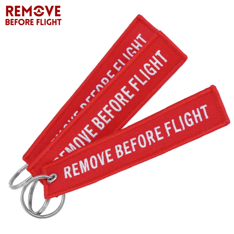 Remove Before Flight Key Chain Chaveiro Red Embroidery Keychain Ring for Aviation Gifts OEM Key Ring Jewelry Luggage Tag Key Fob b