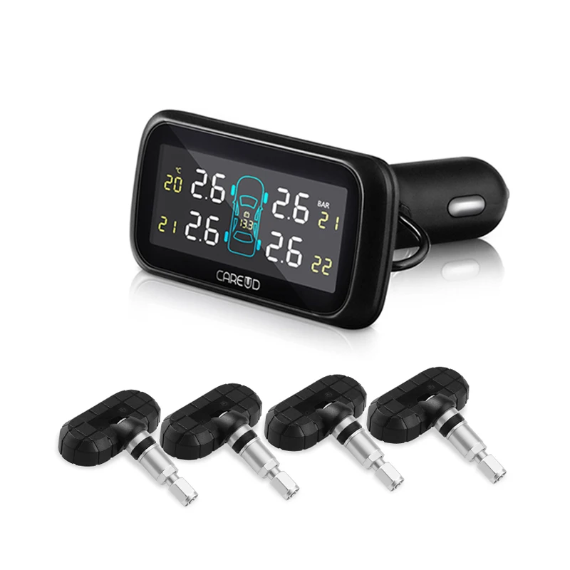 

CAREUD U903 Auto Car Wireless TPMS Tire Pressure Monitoring System with 4 Sensors LCD Display Monitor Cigarette Lighter Socket